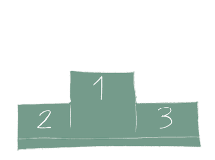 Stick figure winner on a winner's pedestal - Drawing