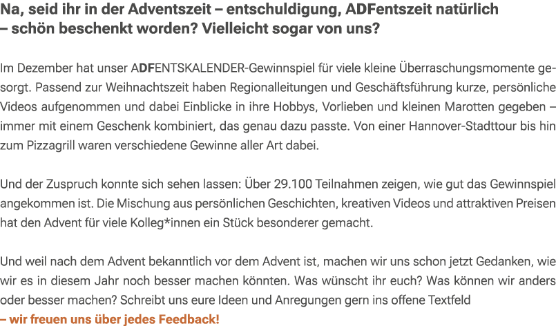 Na, seid ihr in der Adventszeit – entschuldigung, ADFentszeit nat rlich – sch n beschenkt worden? Vielleicht sogar vo...