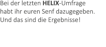 Bei der letzten HELIX-Umfrage habt ihr euren Senf dazugegeben. Und das sind die Ergebnisse!