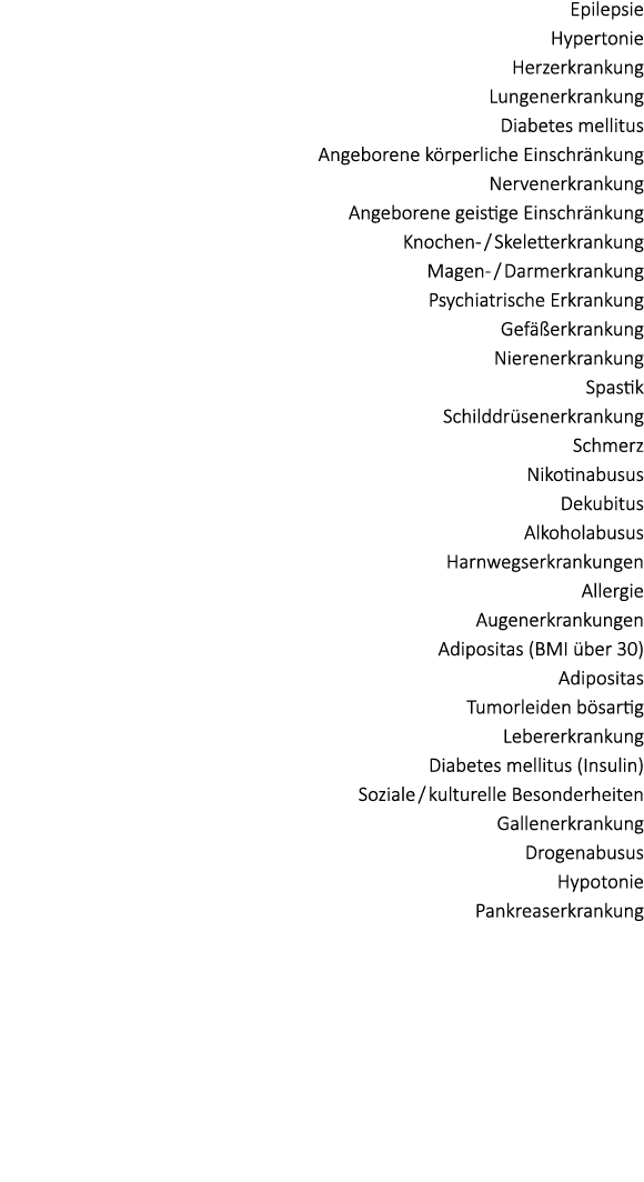 Epilepsie Hypertonie Herzerkrankung Lungenerkrankung Diabetes mellitus Angeborene k rperliche Einschr nkung Nervenerk...