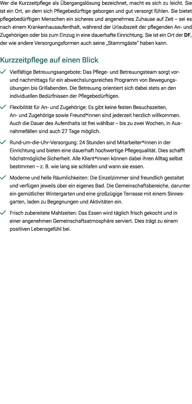 Wer die Kurzzeitpflege als bergangsl sung bezeichnet, macht es sich zu leicht. Sie ist ein Ort, an dem sich Pflegebe...