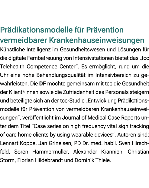  Pr dikationsmodelle f r Pr vention vermeidbarer Krankenhauseinweisungen K nstliche Intelligenz im Gesundheitswesen u...
