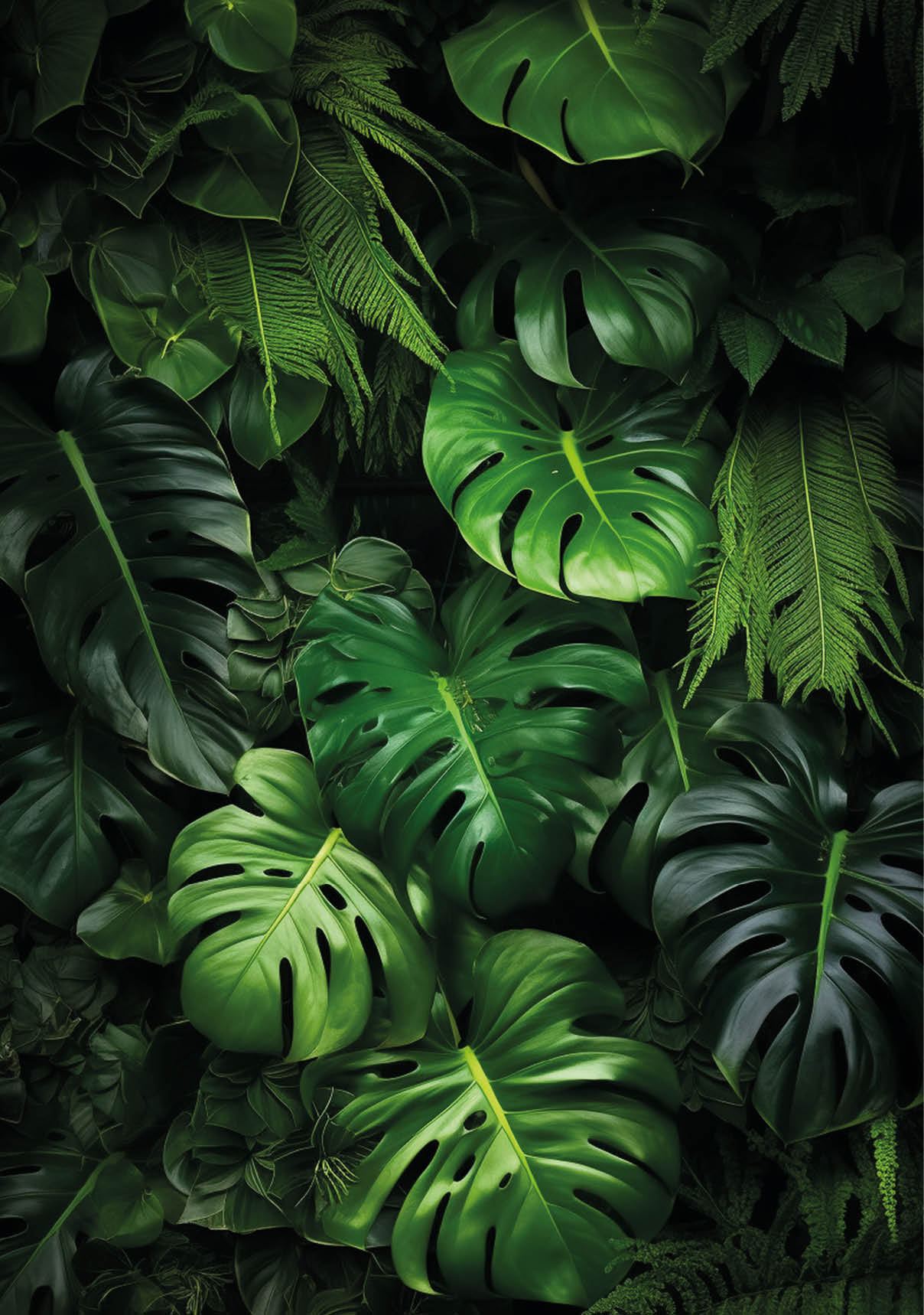 Green tropical leaves of Monstera fern and palm decoration