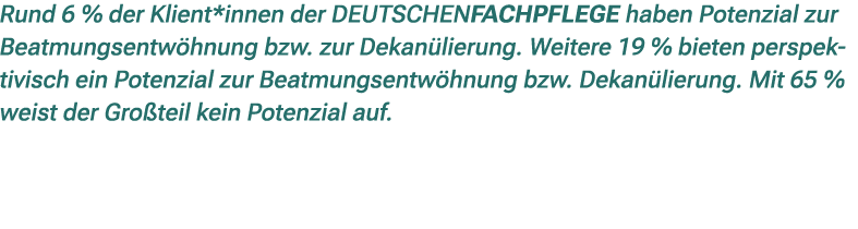 Rund 6 % der Klient*innen der DEUTSCHENFACHPFLEGE haben Potenzial zur Beatmungsentw hnung bzw. zur Dekan lierung. Wei...