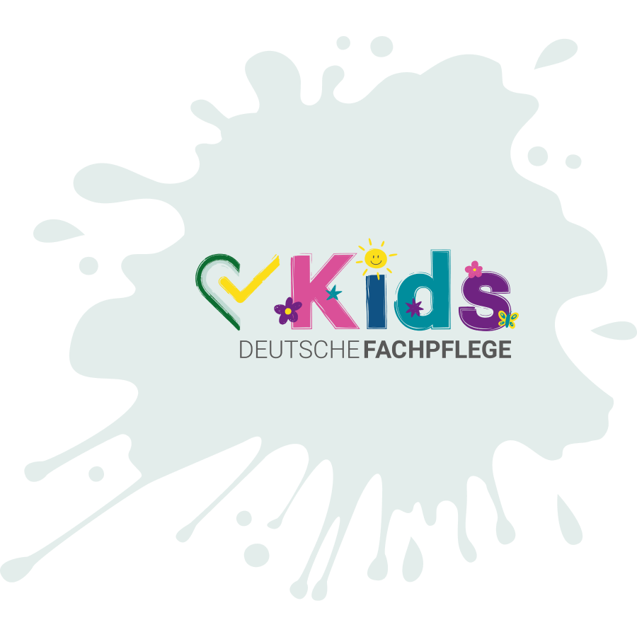 Logo von DF-Kids auf einem hellgrünen Klecks als Gesamtbild.